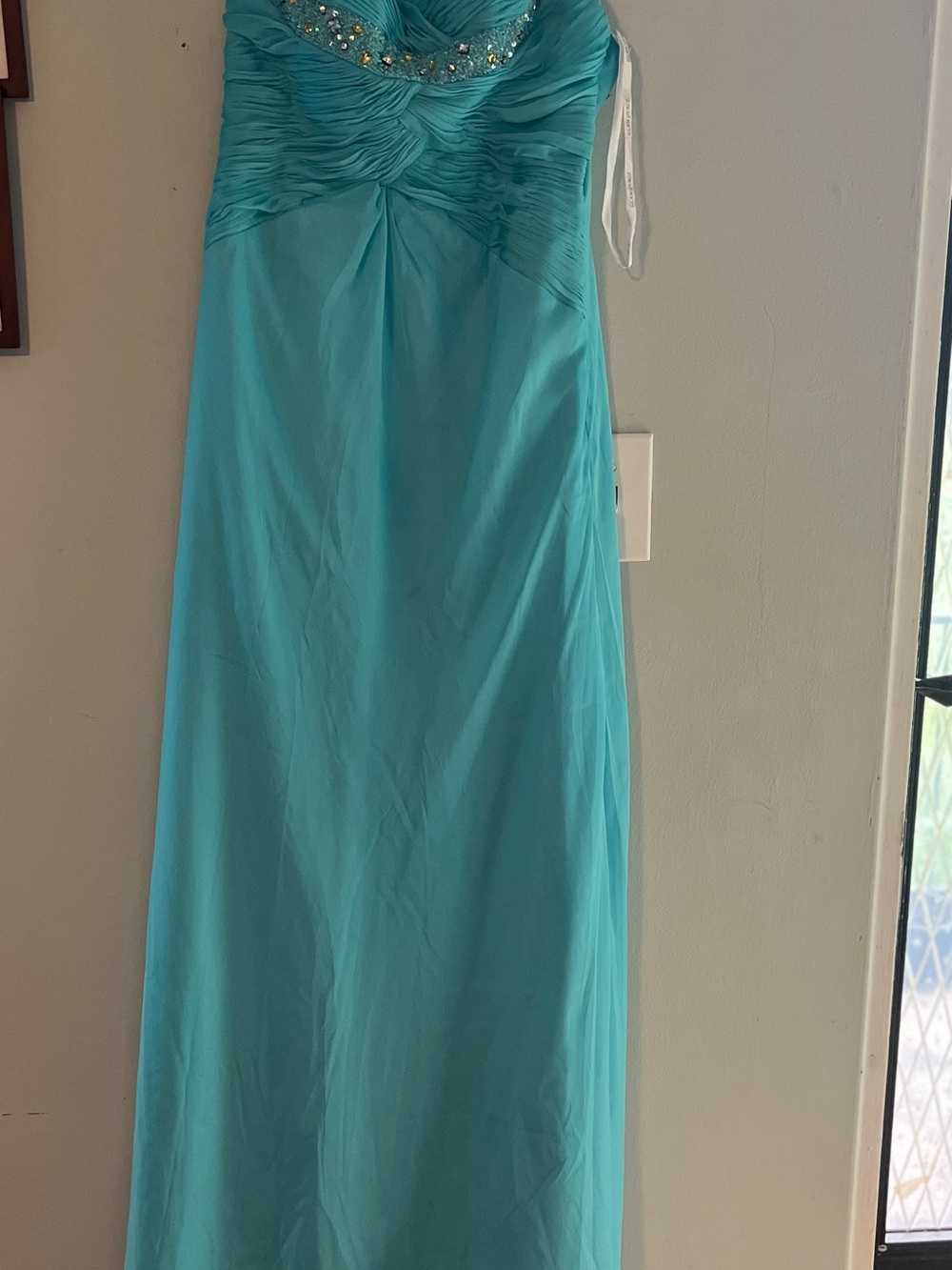 Strapless Turquoise Maxi Dress with Embellished Sweetheart Bodice